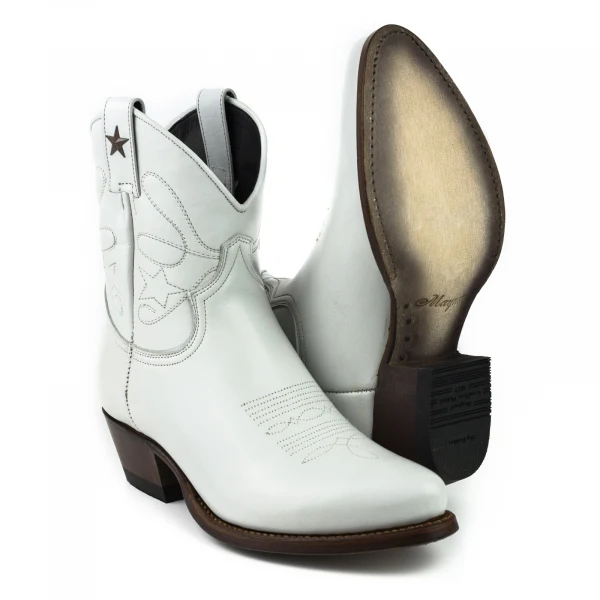 Damen-Cowboystiefel oder Stiefeletten, handgefertigt aus weißem Leder, 2374 Texanas