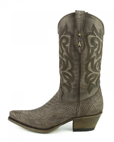 Westernstiefel CowboyStiefel für Damen handgefertigt, gewaschenes braunes Leder, 2524