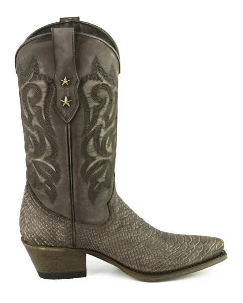 Westernstiefel CowboyStiefel für Damen handgefertigt, gewaschenes braunes Leder, 2524