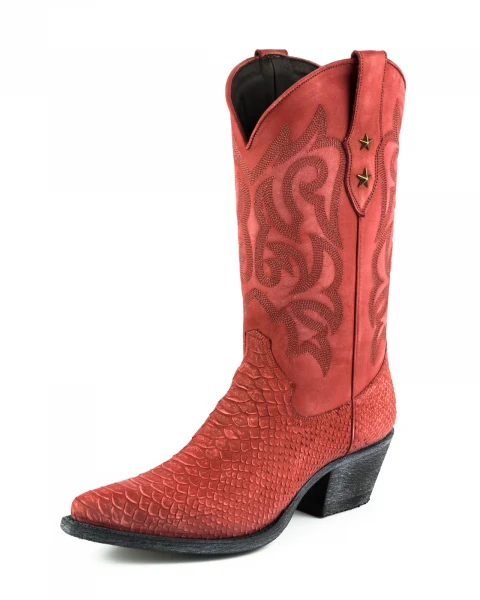 Westernstiefel CowboyStiefel für Damen handgefertigt, gewaschenes rotes Leder, 2524