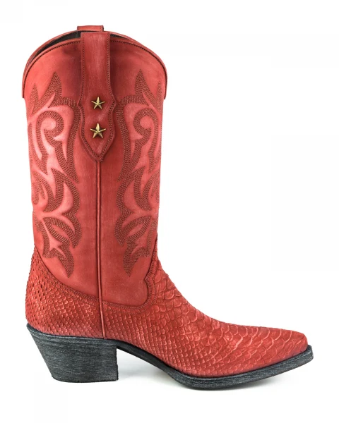 Westernstiefel CowboyStiefel für Damen handgefertigt, gewaschenes rotes Leder, 2524