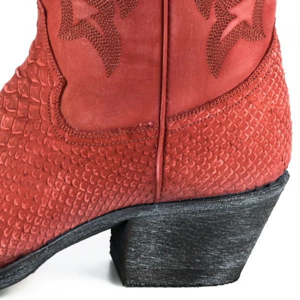 Westernstiefel CowboyStiefel für Damen handgefertigt, gewaschenes rotes Leder, 2524