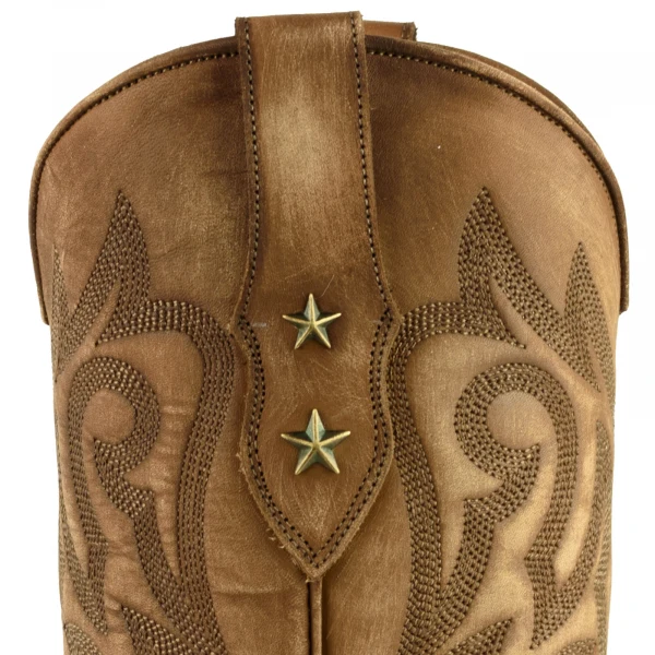 Handgefertigte Westernstiefel CowboyStiefel für Damen aus gewaschenem hellbraunem Leder 2524