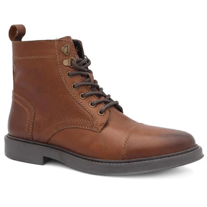 Leather Casual Lace Up Boots - JFOOT44019 / 330 430 - Cognac