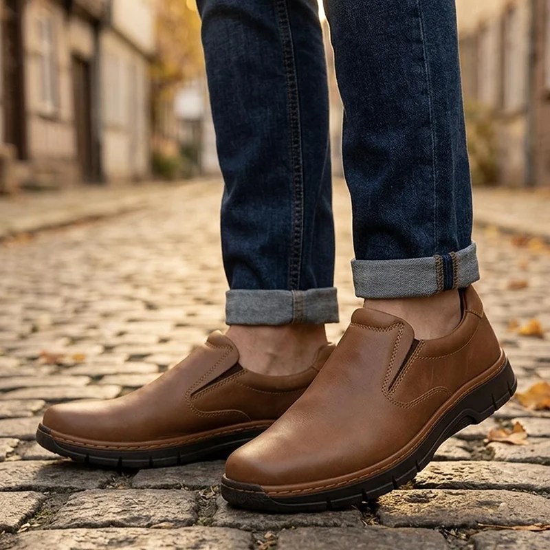 Wide Fit Leather Smart Slip On Shoes - PRFEM44015 / 330 422 - Tan