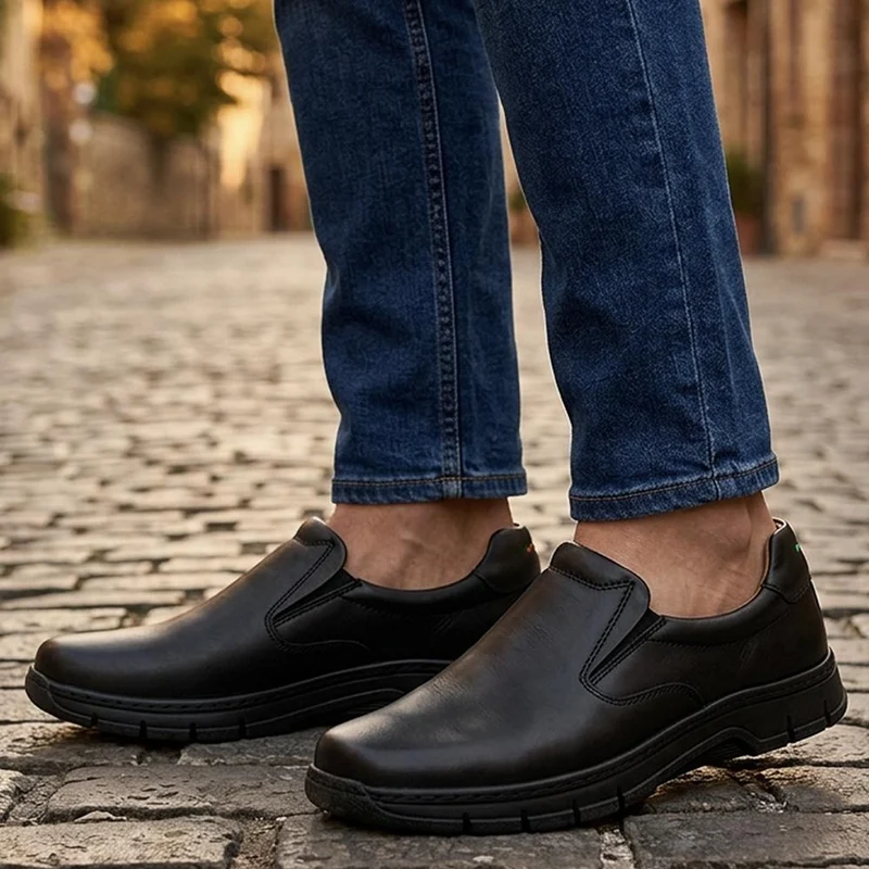 Wide Fit Leather Smart Slip On Shoes - PRFEM44015 / 330 422 - Black