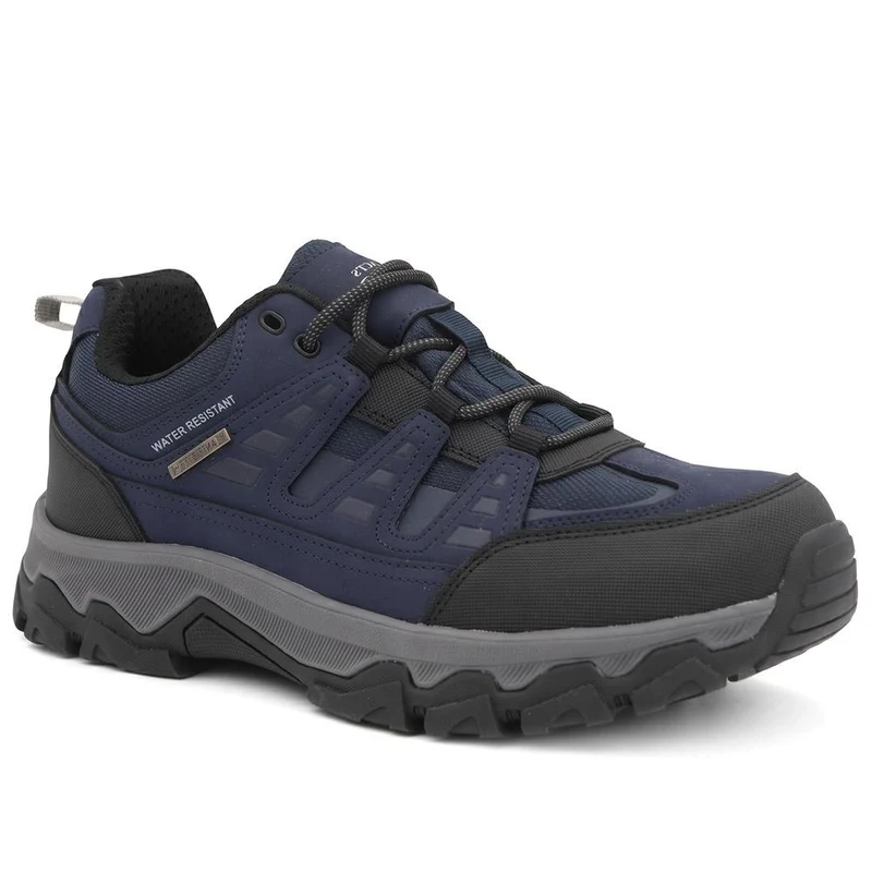 Extra Wide Leather Walking Trainers - FOCUS44001 / 330 474 - Navy