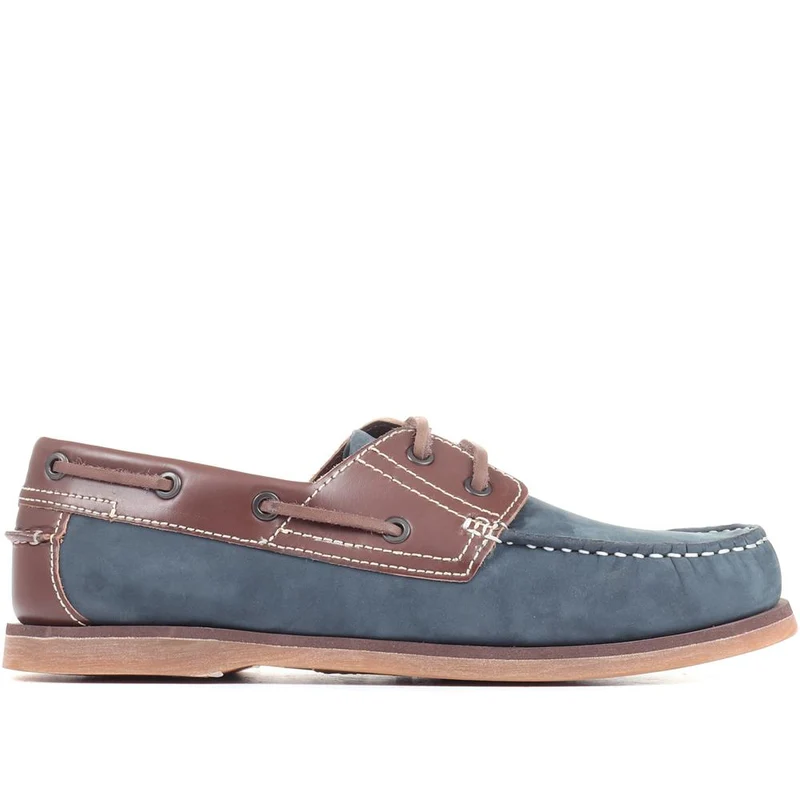 Wide Fit Leather Boat Shoes - SHAFI35003 / 321 523 - Navy Tan