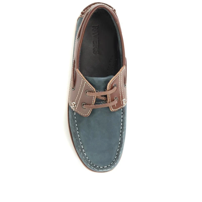 Wide Fit Leather Boat Shoes - SHAFI35003 / 321 523 - Navy Tan