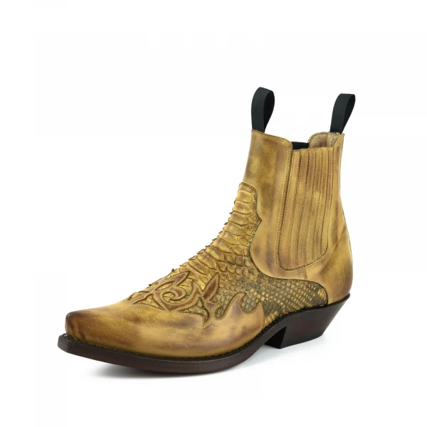 Handgefertigte gelbe urbane und exotische Cowboystiefel oder Stiefeletten für Damen und Herren 2500