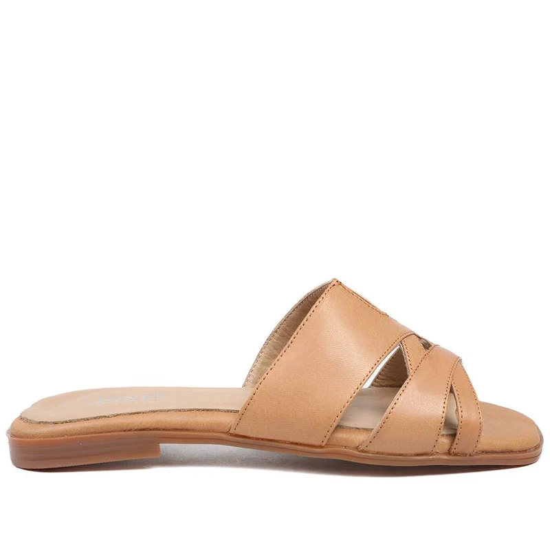 Isa Leather Slip On Sandals - ISA / 328 972 - Tan Leather