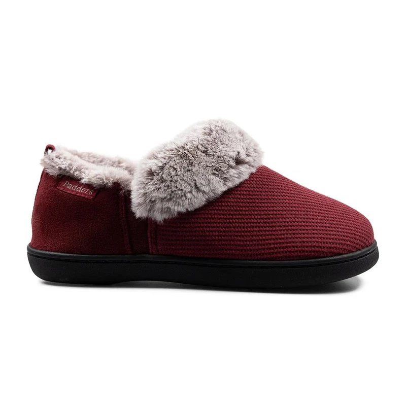 Padders Ladies Slippers 2E Side Stitched Washable - DORA - Dora / null - Bordeaux Combi