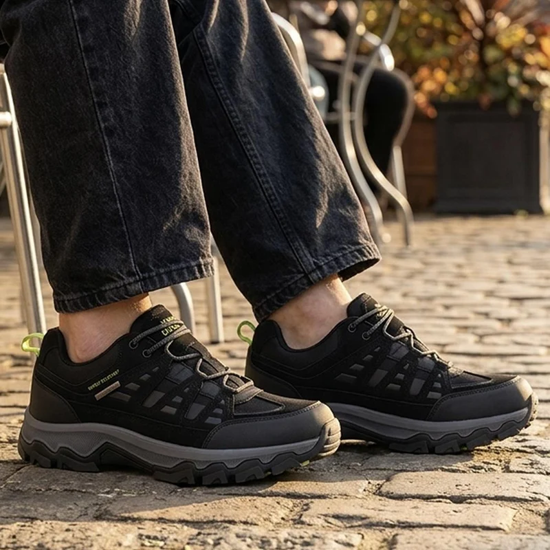 Extra Wide Leather Walking Trainers - FOCUS44001 / 330 474 - Black
