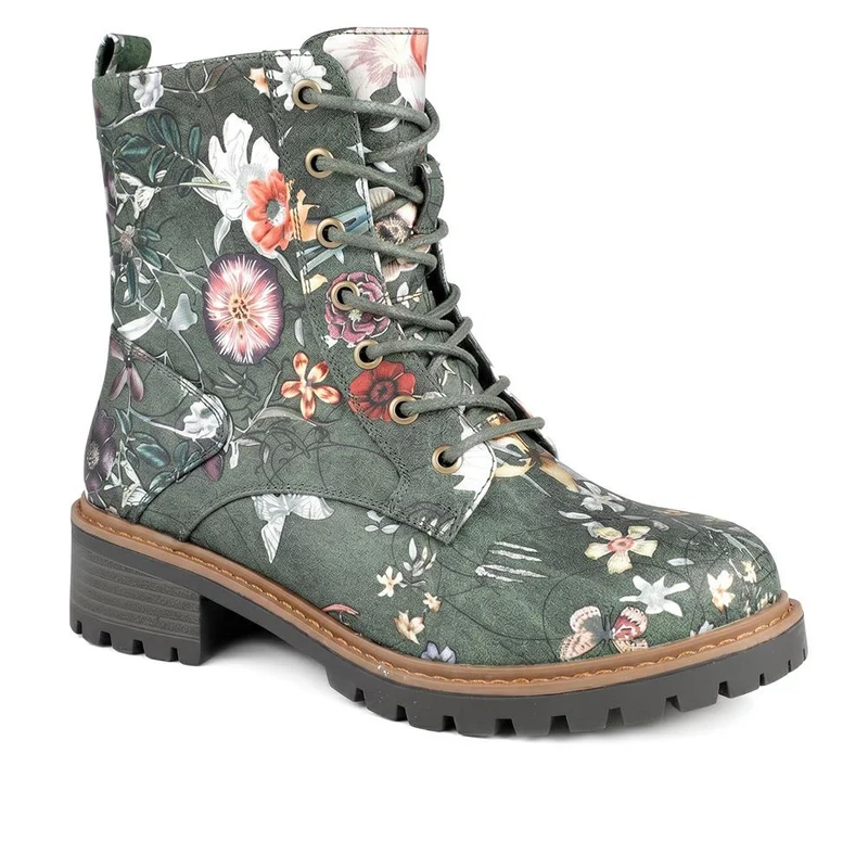 Wide Fit Floral Lace Up Boots - LAND44008 / 329 630