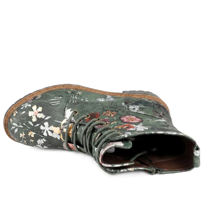 Wide Fit Floral Lace Up Boots - LAND44008 / 329 630 - Green Floral