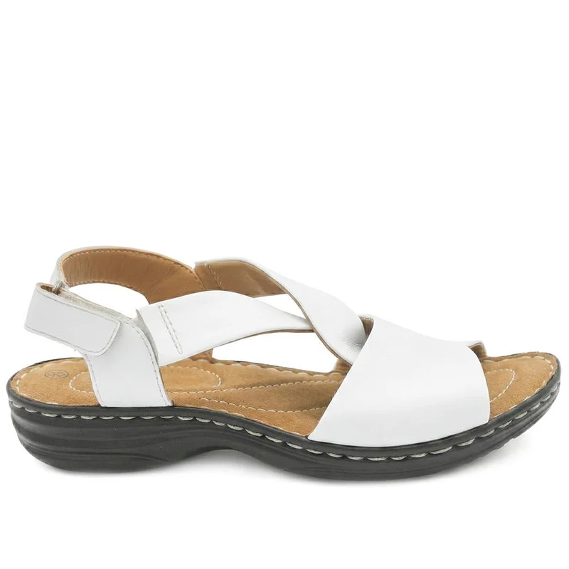 Casual Leather Touch-Fasten Sandals - KF41006 / 327 491 - White