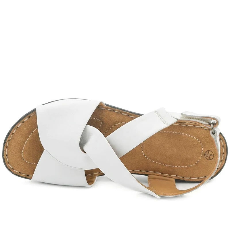 Casual Leather Touch-Fasten Sandals - KF41006 / 327 491 - White