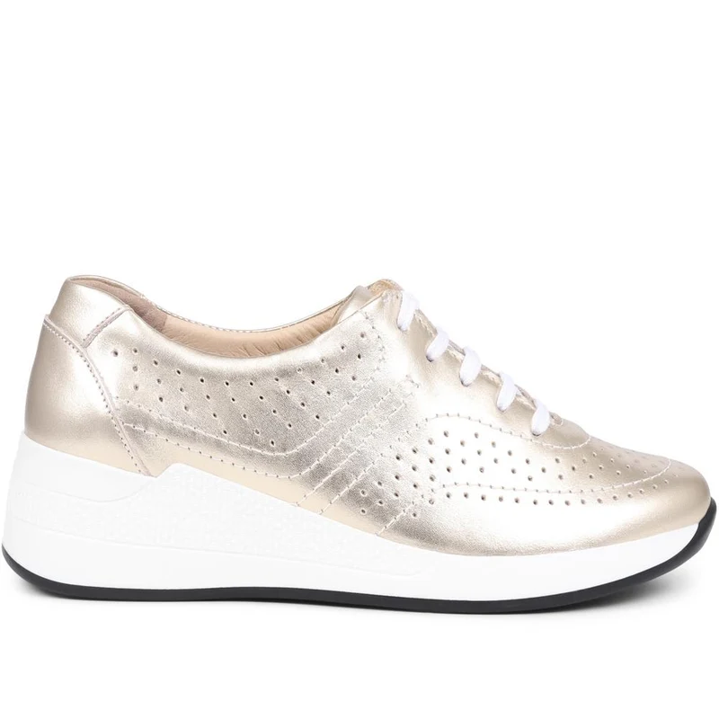 Fly Flot Lace Up Leather Trainers - CAL37013 / 323 763 - Gold