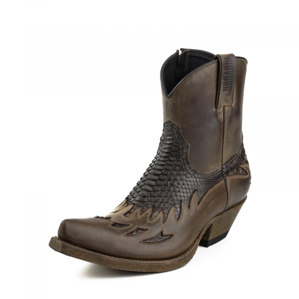 Handgefertigte Herren-Cowboystiefel oder Stiefeletten aus exotischem braunem und schwarzem Leder 12 Texanas