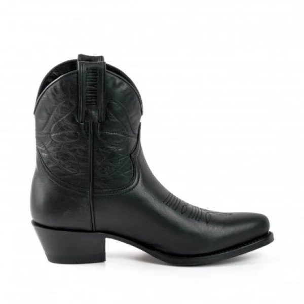 Handgefertigte Damen-Cowboystiefel oder Stiefeletten aus schwarzem Leder 2374 Texanas