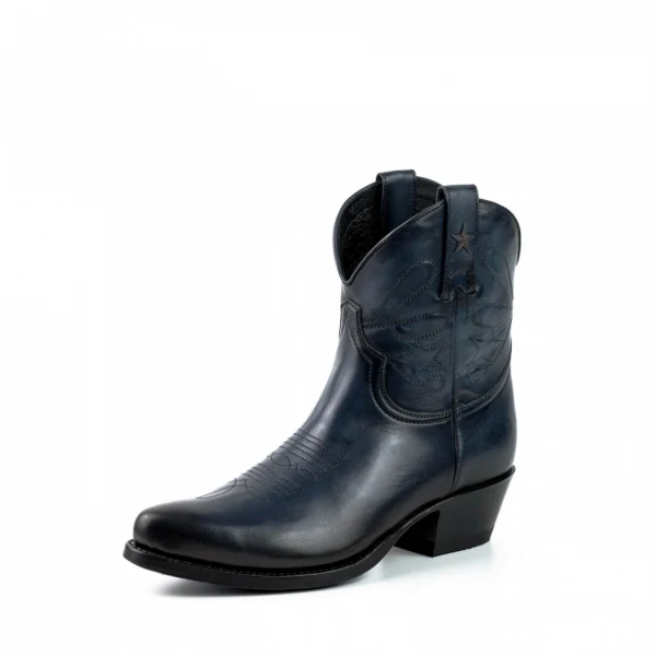 Handgefertigte Damen-Cowboystiefel oder Stiefeletten aus dunkelblauem Leder 2374 Texanas