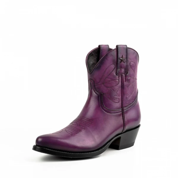 Handgefertigte Damen-Cowboystiefel oder Stiefeletten aus lila Leder 2374 Texanas