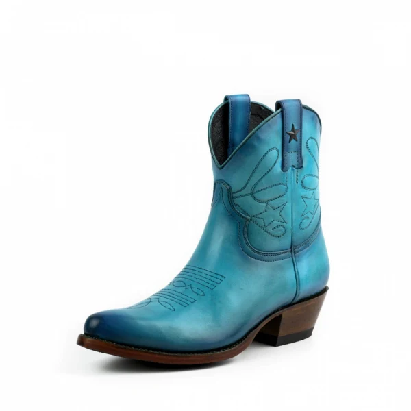 Handgefertigte Damen-Cowboystiefel oder Stiefeletten aus türkisblauem Leder 2374 Texanas