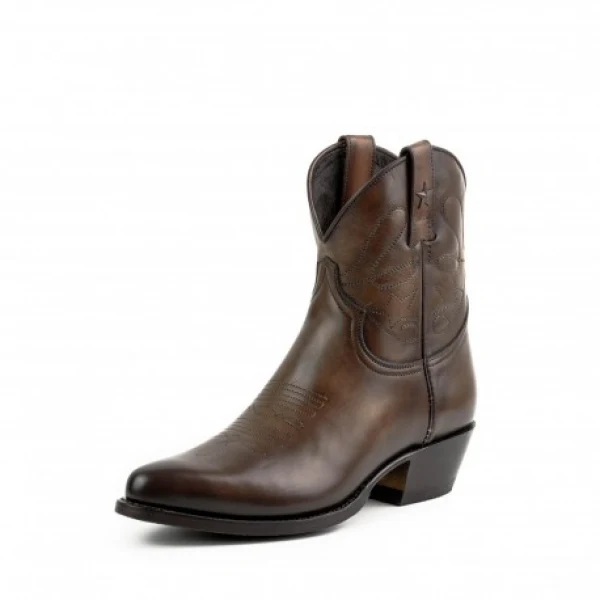 Damen-Cowboystiefel oder Stiefeletten aus handgefertigtem braunem Leder 2374 Texanas