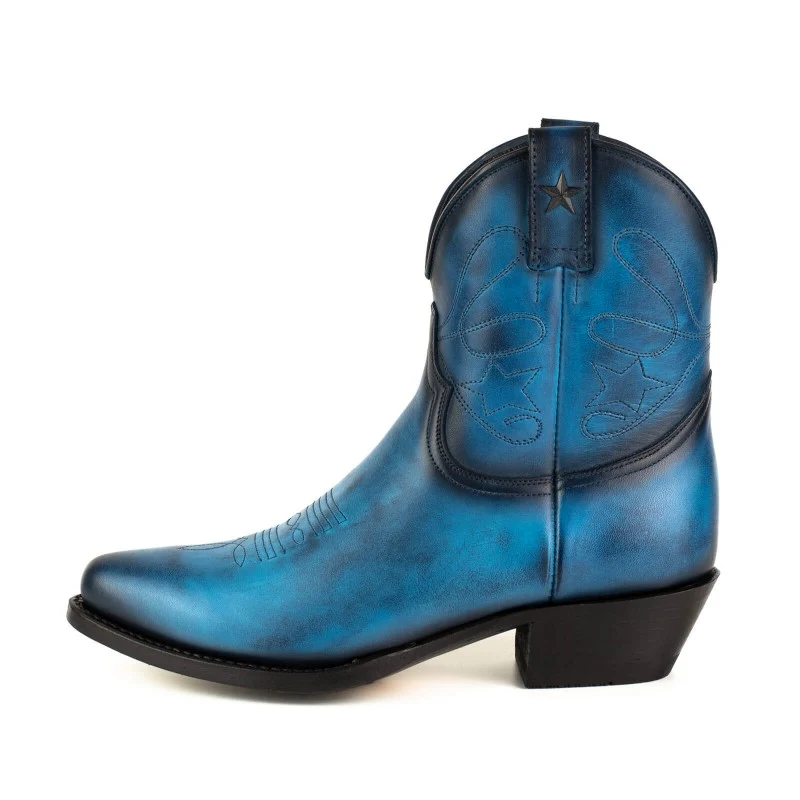 Handgefertigte Damen-Cowboystiefel oder Stiefeletten aus blauem Leder 2374 Texanas