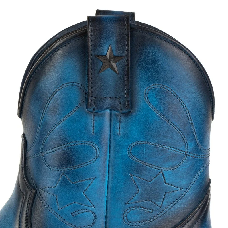 Handgefertigte Damen-Cowboystiefel oder Stiefeletten aus blauem Leder 2374 Texanas