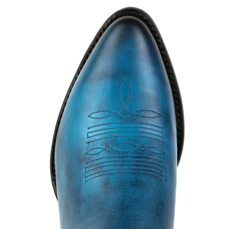 Handgefertigte Damen-Cowboystiefel oder Stiefeletten aus blauem Leder 2374 Texanas