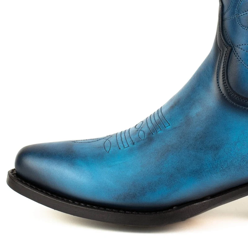 Handgefertigte Damen-Cowboystiefel oder Stiefeletten aus blauem Leder 2374 Texanas