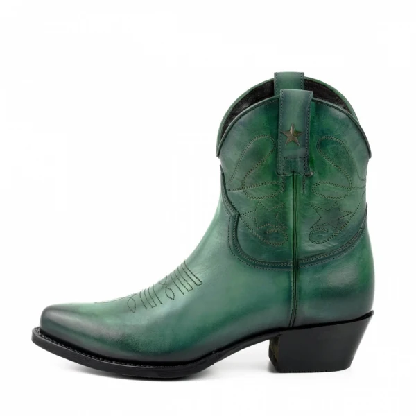 Handgefertigte Damen-Cowboystiefel oder Stiefeletten aus grünem Leder 2374 Texanas