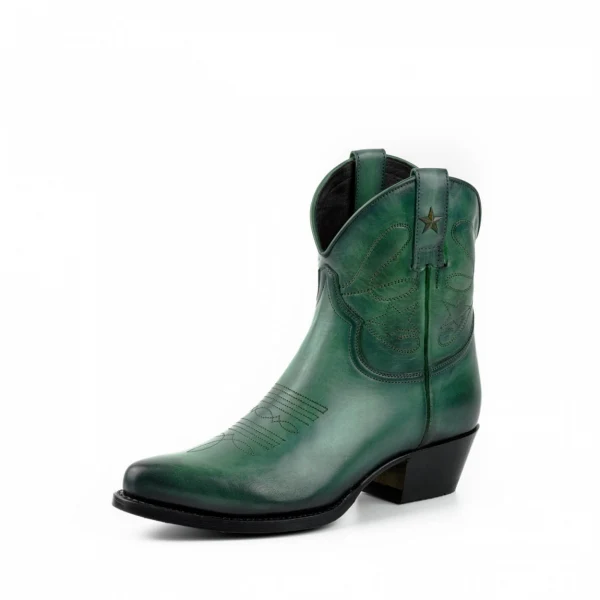 Handgefertigte Damen-Cowboystiefel oder Stiefeletten aus grünem Leder 2374 Texanas