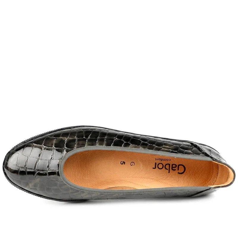 Gabor Wide Fit Leather Chunky Sole Pumps - GABC44510 / 330 265 - Brown Croc