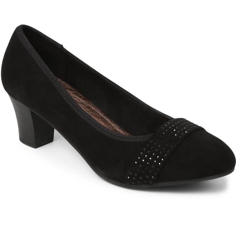 Wide Fit Block-Heeled Court Shoes - PLAN39009 / 325 527 - Black