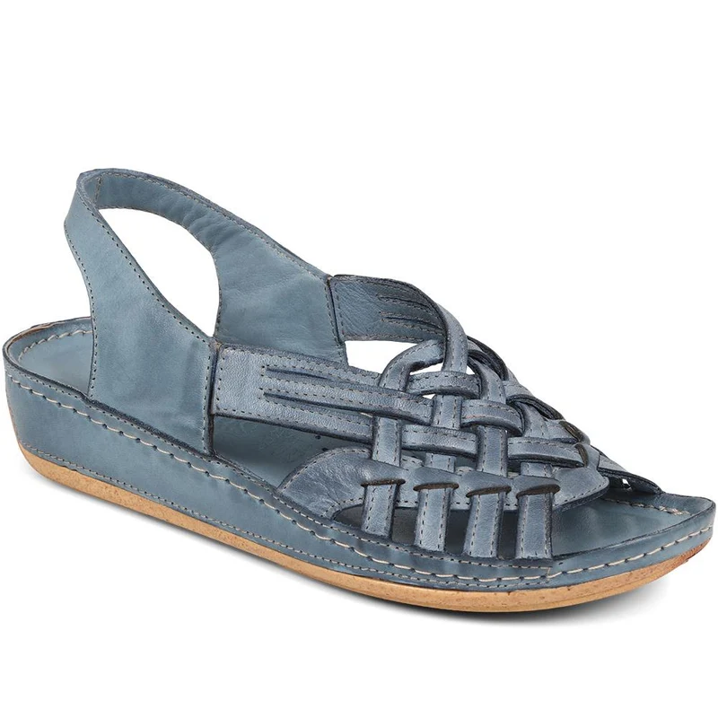 Soft Leather Slip-On Sandals - KARY39009 / 325 512 - Denim