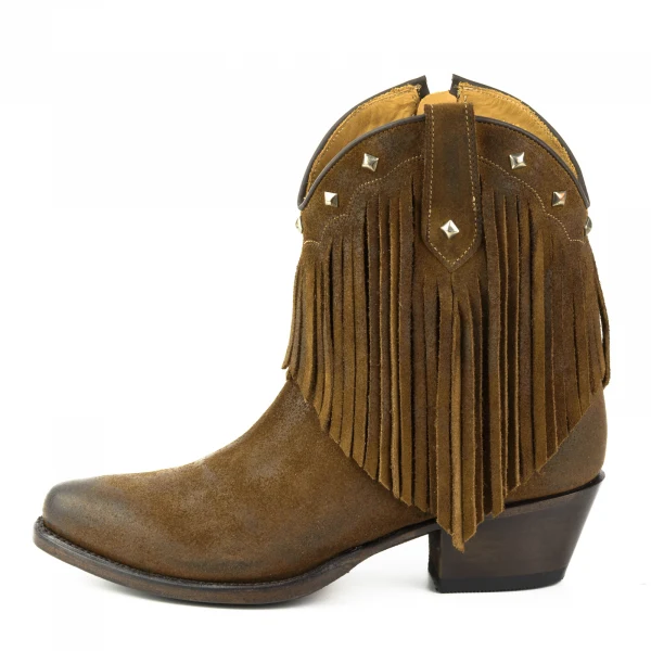 Handgefertigte Damen-Cowboystiefel oder Stiefeletten aus Wildleder mit Fransen in Braun 2374 Texanas