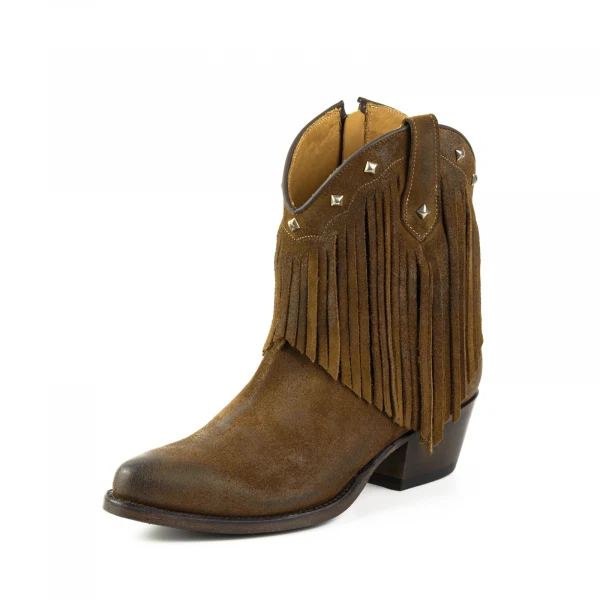 Handgefertigte Damen-Cowboystiefel oder Stiefeletten aus Wildleder mit Fransen in Braun 2374 Texanas