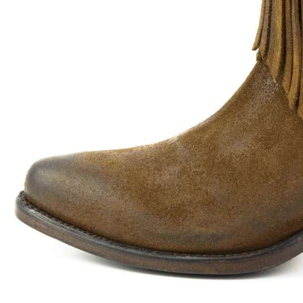 Handgefertigte Damen-Cowboystiefel oder Stiefeletten aus Wildleder mit Fransen in Braun 2374 Texanas