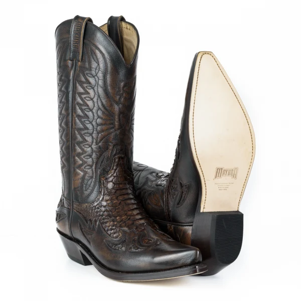 Cowboystiefel für Damen und Herren, handgefertigt aus braunem Leder, 1935, Texas