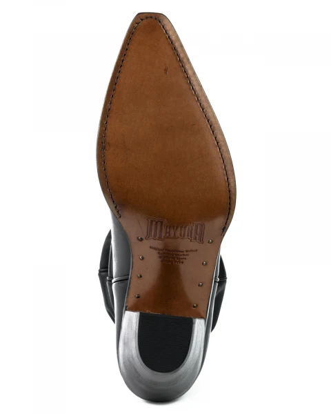 Westernstiefel CowboyStiefel für Damen handgefertigt, schwarzes Leder, gerüschtes Oberteil, 1952