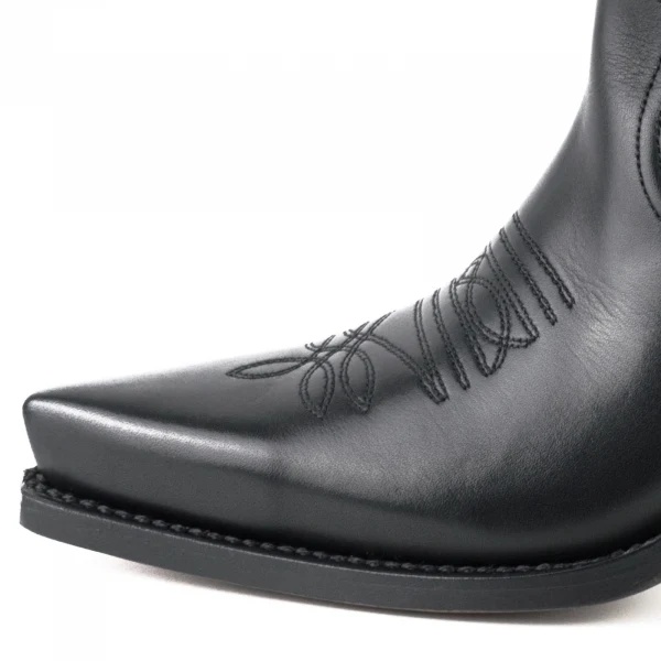 Westernstiefel CowboyStiefel für Damen handgefertigt, schwarzes Leder, gerüschtes Oberteil, 1952