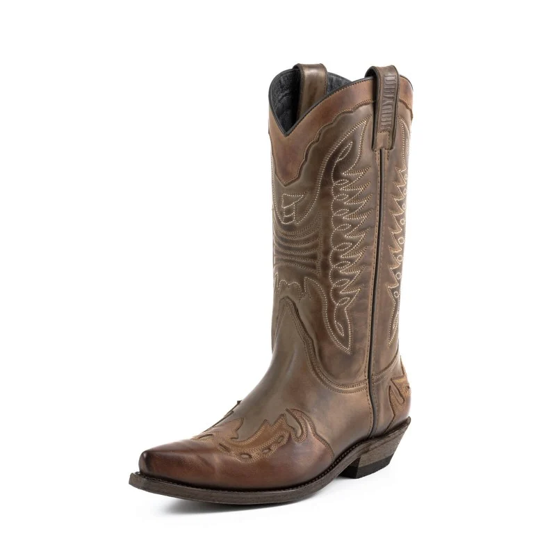 Cowboystiefel für Damen und Herren, handgefertigt aus zweifarbigem braunem Leder, 17 Texanas