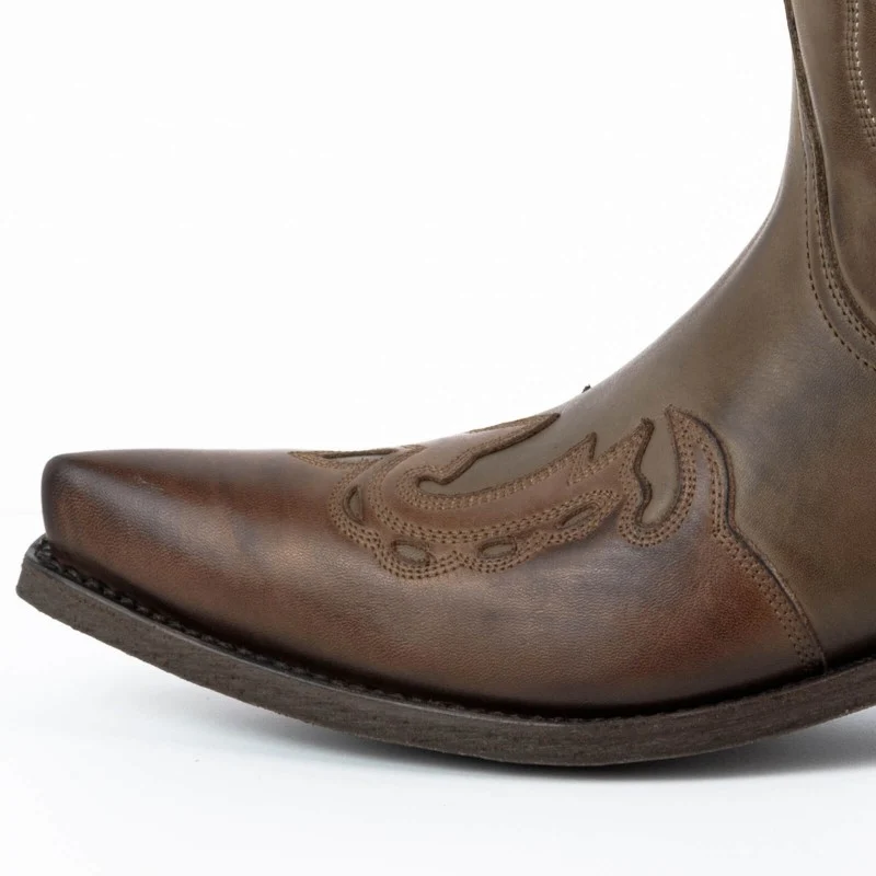 Cowboystiefel für Damen und Herren, handgefertigt aus zweifarbigem braunem Leder, 17 Texanas