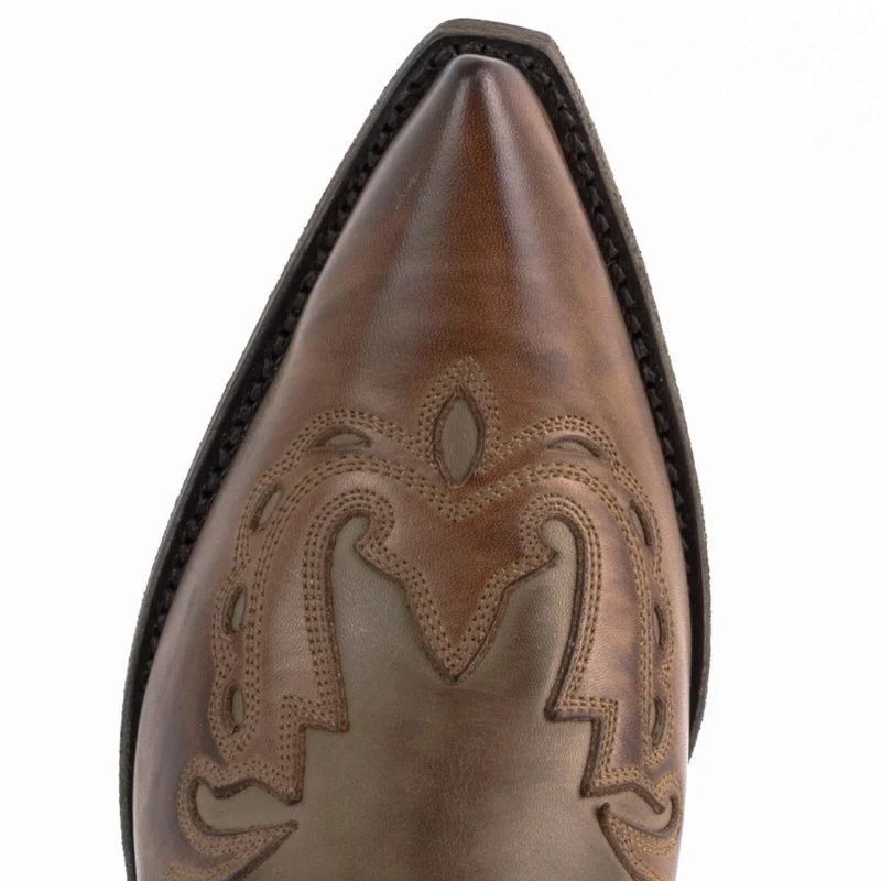 Cowboystiefel für Damen und Herren, handgefertigt aus zweifarbigem braunem Leder, 17 Texanas