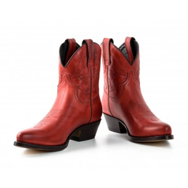 Damen-Cowboystiefel oder Stiefeletten, handgefertigt aus rotem Leder, 2374 Texanas