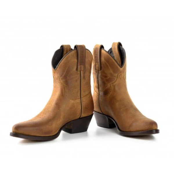 Damen-Cowboystiefel oder Stiefeletten aus handgefertigtem braunem Leder 2374 Texanas