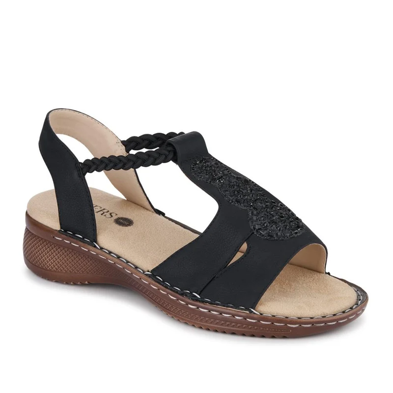 Wide Fit Elasticated Wedge-Heeled Sandals - WBINS41062 / 327 247