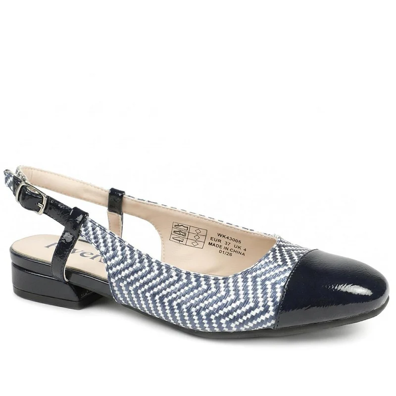 Lightweight Slingback Flat Court Shoes - WK43005 / 329 018 - Navy - White